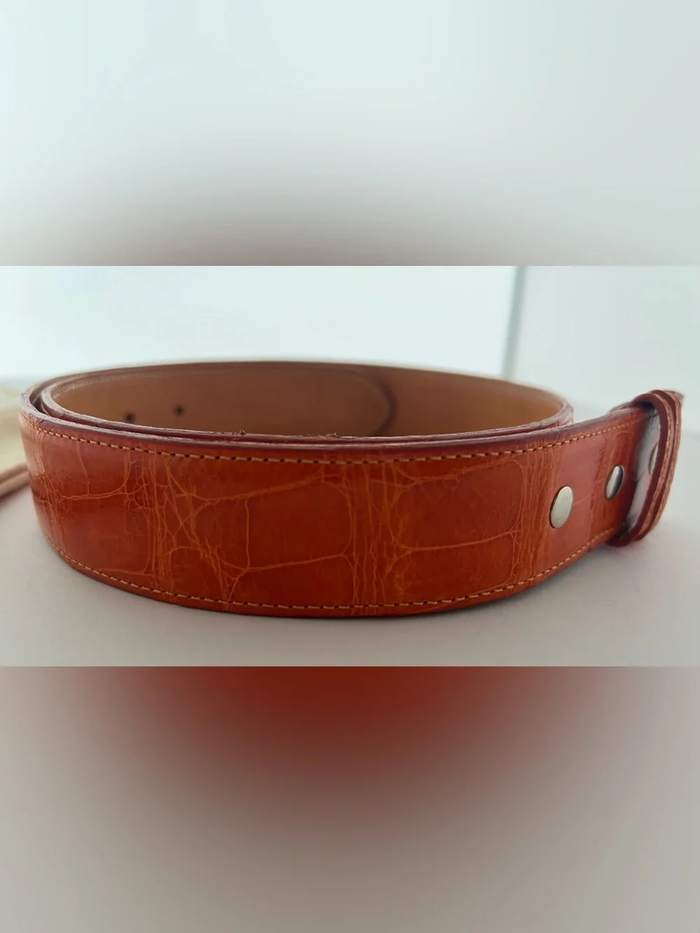 James Reid Santa Fe Orange Alligator Skin Belt No BUCKLE Size 32 W/bag